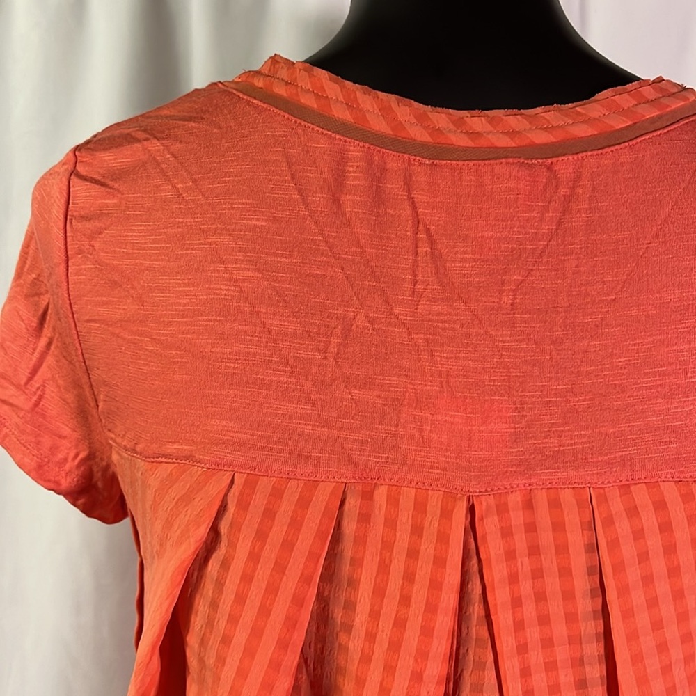 NWT Anthropologie Deletta Orange Gingham Mixed Media High Low Top - Picture 10 of 16